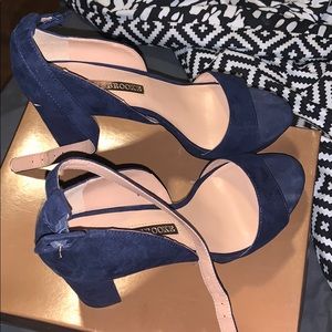 navy block heels